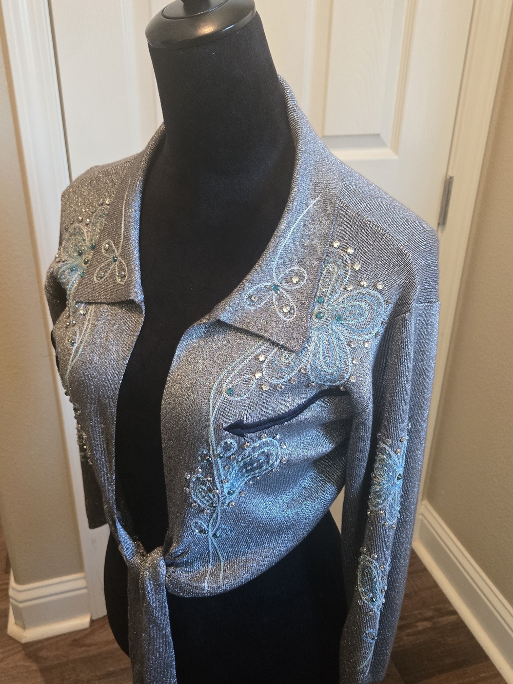 Rare! Double D Ranch Nwot Metallic Embellished Tie-Front Top / Jacket